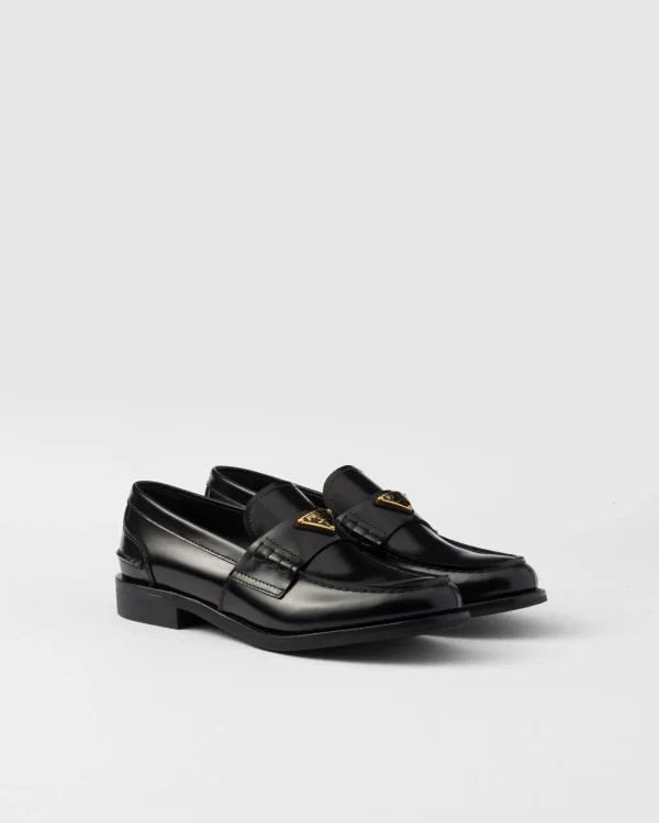 Loafers And Lace-ups*Prada Brushed leather loafers Black