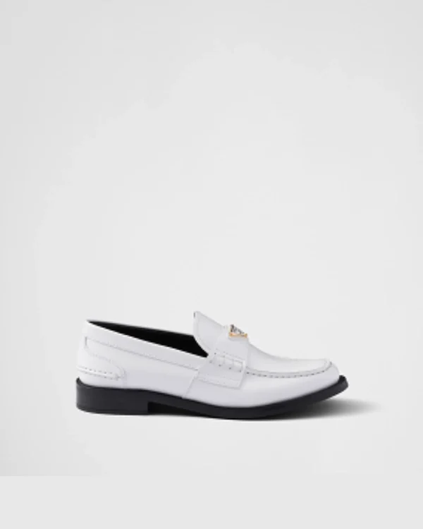 Loafers And Lace-ups*Prada Brushed leather loafers White