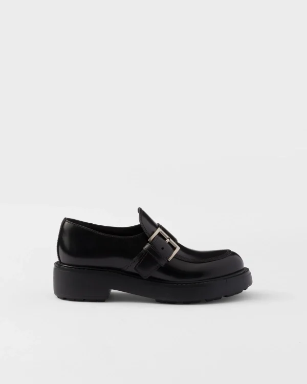 Loafers And Lace-ups*Prada Brushed leather loafers Black