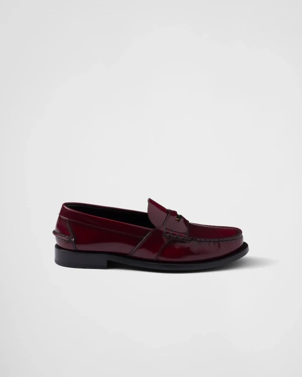 Loafers And Lace-ups*Prada Brushed leather loafers Crimson