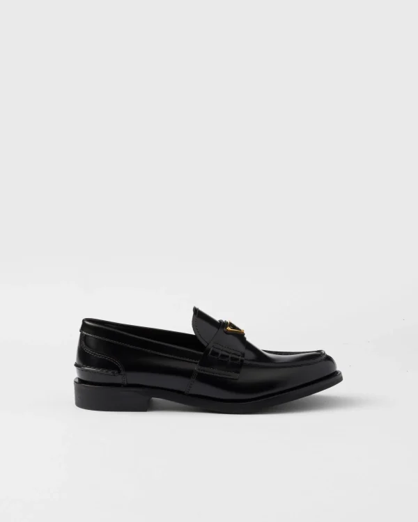 Loafers And Lace-ups*Prada Brushed leather loafers Black