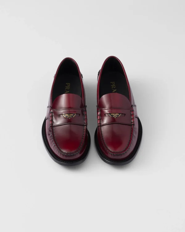 Loafers And Lace-ups*Prada Brushed leather loafers Crimson