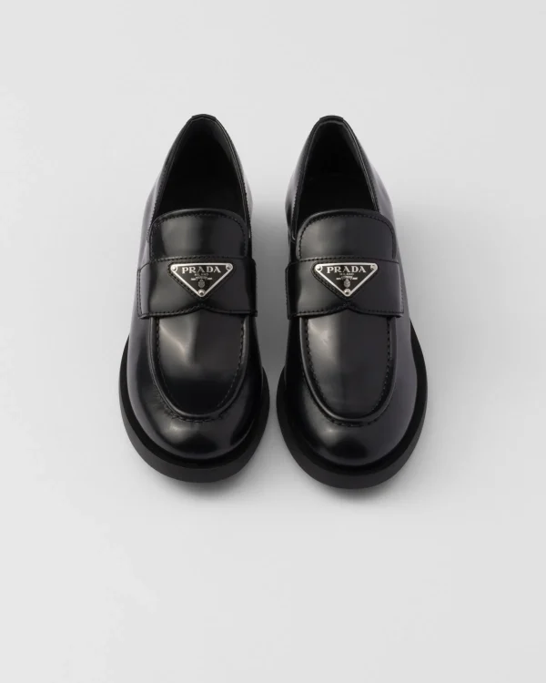 Loafers And Lace-ups*Prada Brushed leather loafers Black