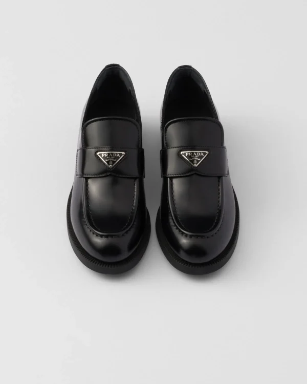 Loafers And Lace-ups*Prada Brushed leather loafers Black