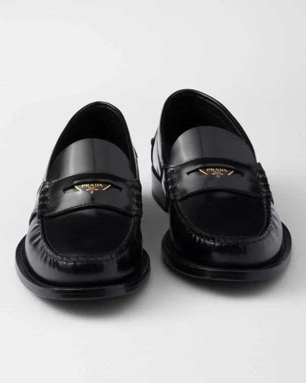 Loafers And Lace-ups*Prada Brushed leather loafers Black