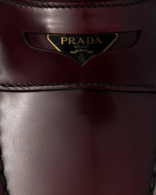 Loafers And Lace-ups*Prada Brushed leather loafers Crimson