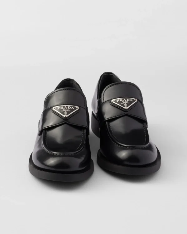 Loafers And Lace-ups*Prada Brushed leather loafers Black