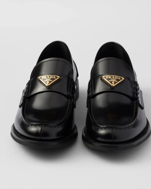 Loafers And Lace-ups*Prada Brushed leather loafers Black