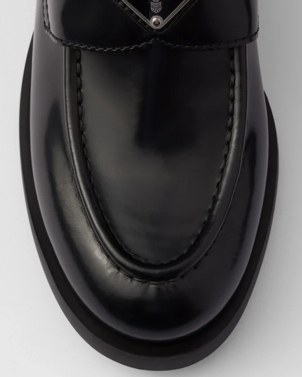 Loafers And Lace-ups*Prada Brushed leather loafers Black