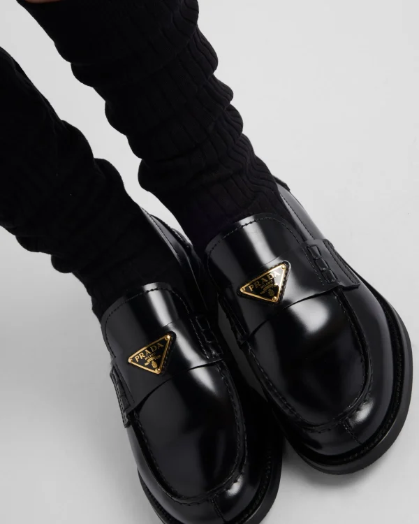 Loafers And Lace-ups*Prada Brushed leather loafers Black