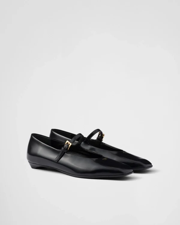 Pumps And Ballerinas*Prada Brushed leather Mary Jane ballerinas Black