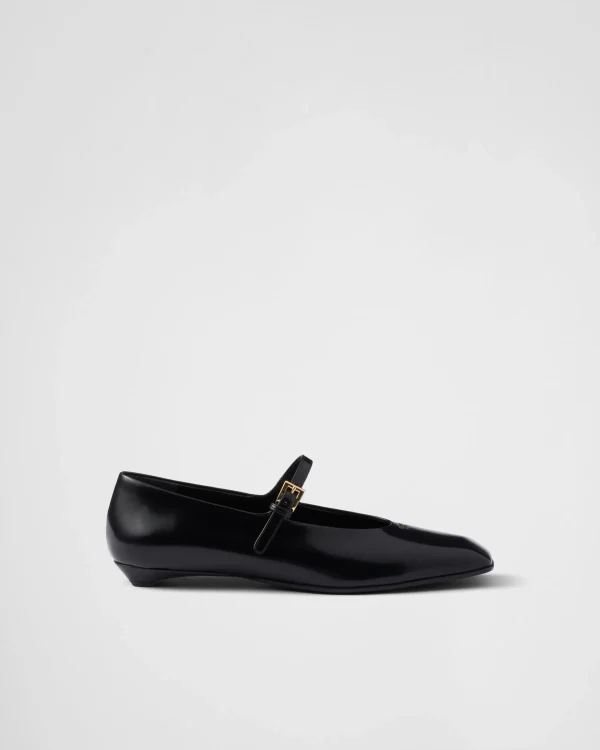 Pumps And Ballerinas*Prada Brushed leather Mary Jane ballerinas Black