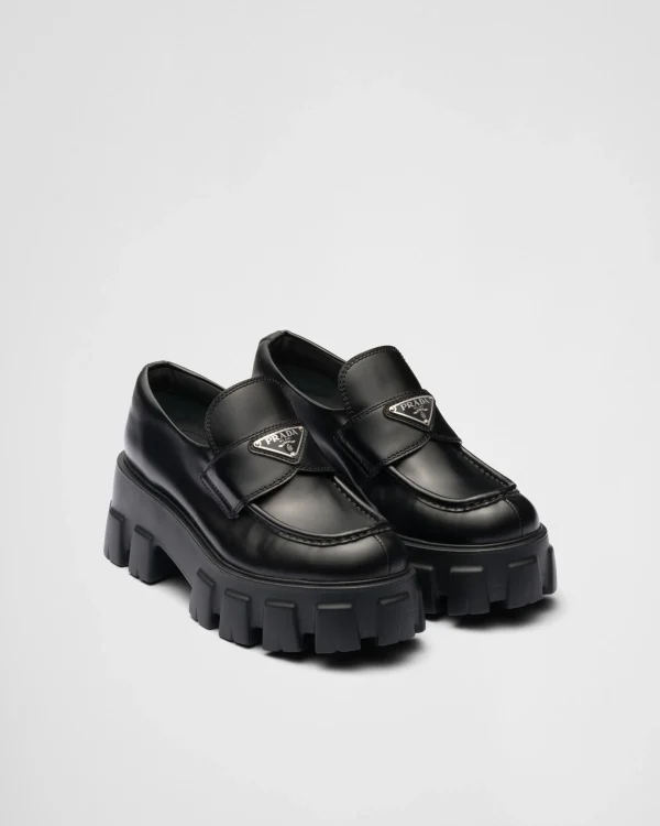 Loafers And Lace-ups*Prada Brushed leather Monolith loafers Black