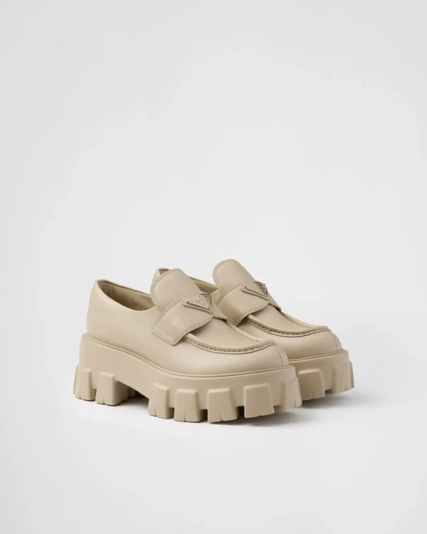 Loafers And Lace-ups*Prada Brushed leather Monolith loafers Desertbeige