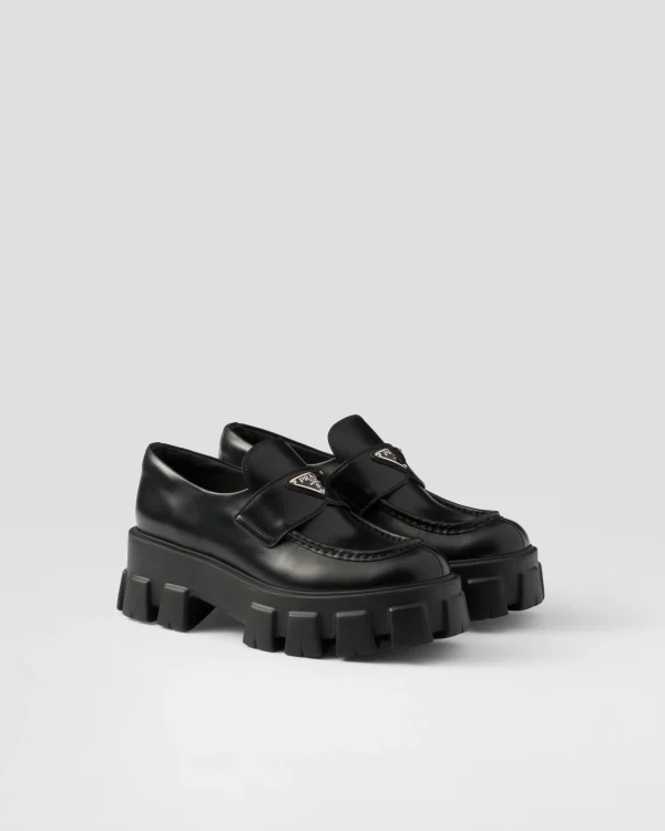 Loafers And Lace-ups*Prada Brushed leather Monolith loafers Black