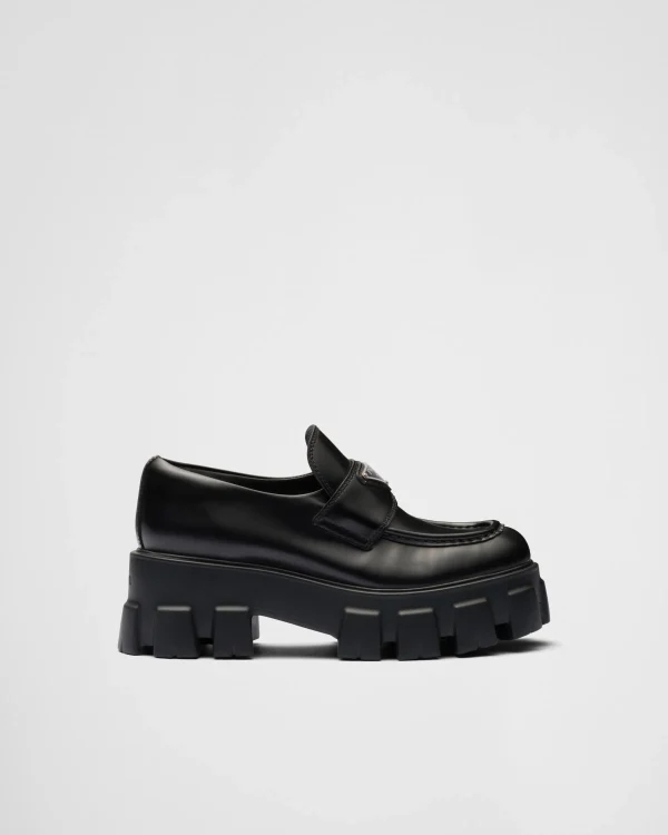 Loafers And Lace-ups*Prada Brushed leather Monolith loafers Black