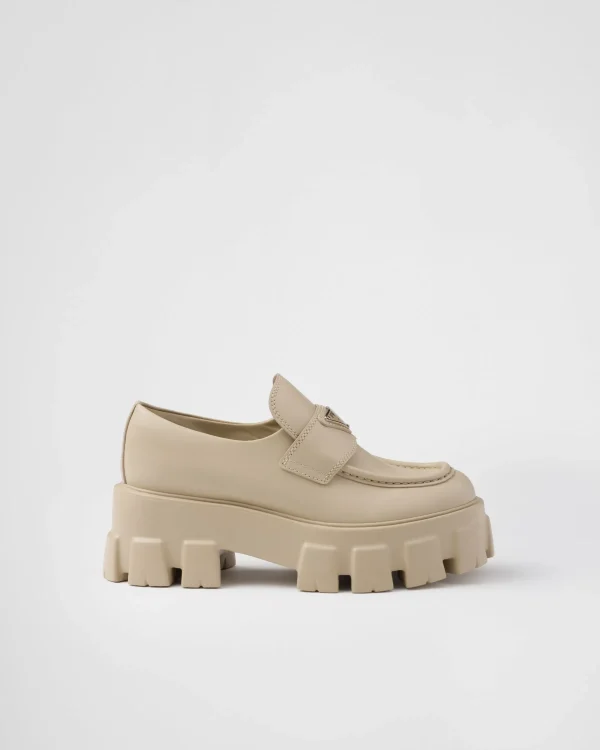 Loafers And Lace-ups*Prada Brushed leather Monolith loafers Desertbeige