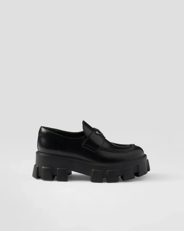 Loafers And Lace-ups*Prada Brushed leather Monolith loafers Black