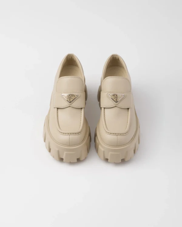 Loafers And Lace-ups*Prada Brushed leather Monolith loafers Desertbeige