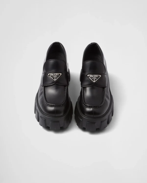 Loafers And Lace-ups*Prada Brushed leather Monolith loafers Black