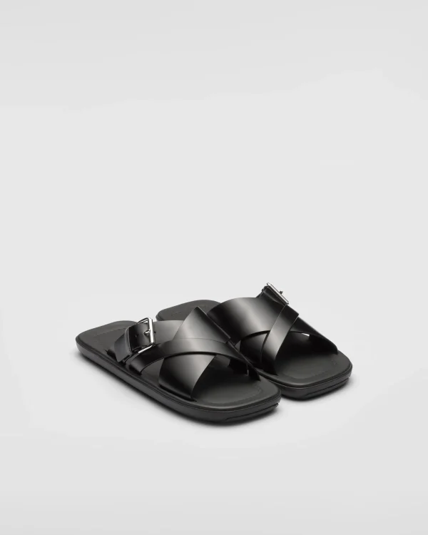 Sandals*Prada Brushed leather slides Black