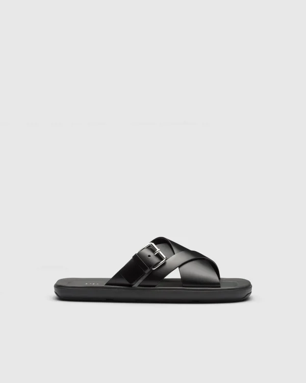 Sandals*Prada Brushed leather slides Black