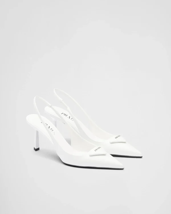 Pumps And Ballerinas*Prada Brushed leather slingback pumps White