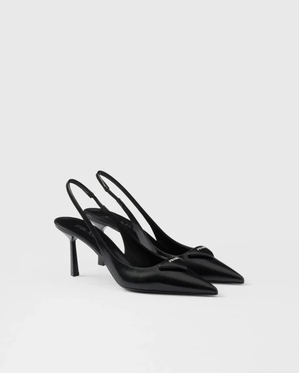 Pumps And Ballerinas*Prada Brushed leather slingback pumps Black