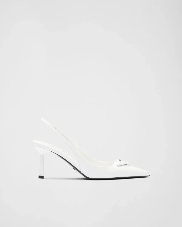 Pumps And Ballerinas*Prada Brushed leather slingback pumps White