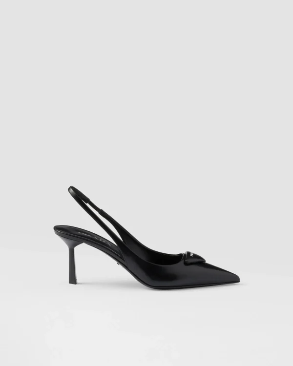 Pumps And Ballerinas*Prada Brushed leather slingback pumps Black