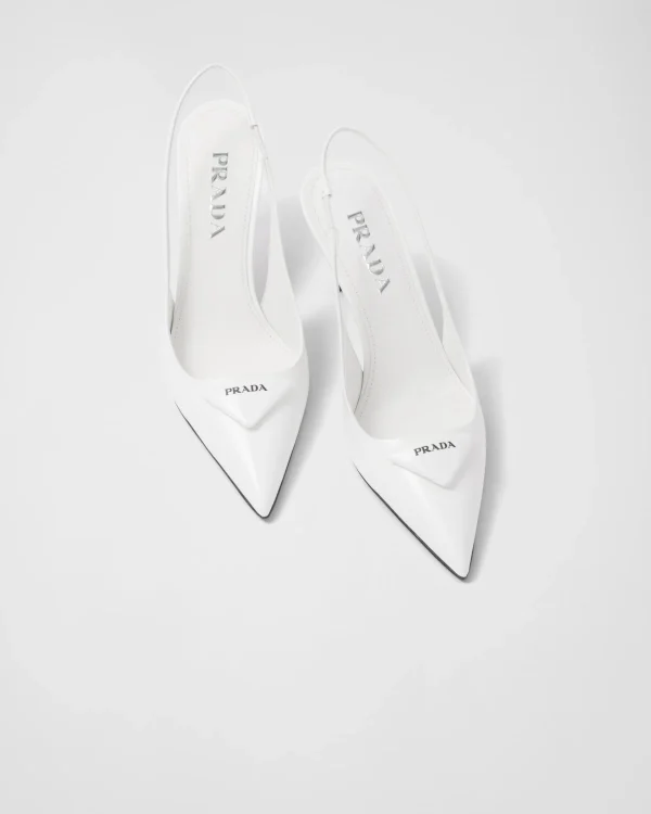 Pumps And Ballerinas*Prada Brushed leather slingback pumps White