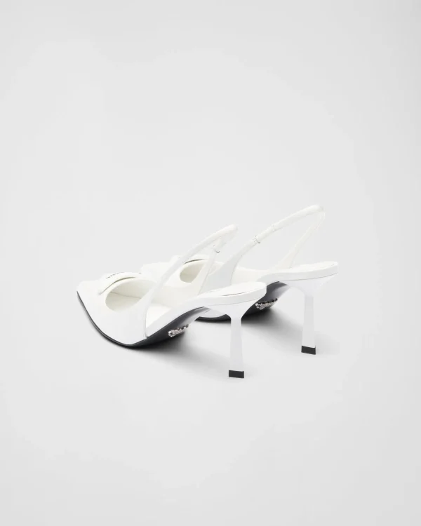 Pumps And Ballerinas*Prada Brushed leather slingback pumps White