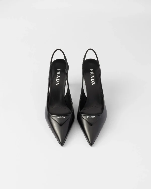 Pumps And Ballerinas*Prada Brushed leather slingback pumps Black