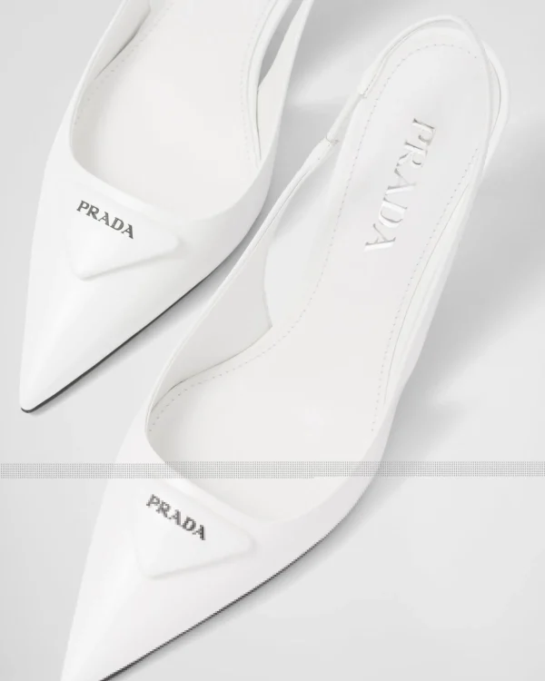 Pumps And Ballerinas*Prada Brushed leather slingback pumps White