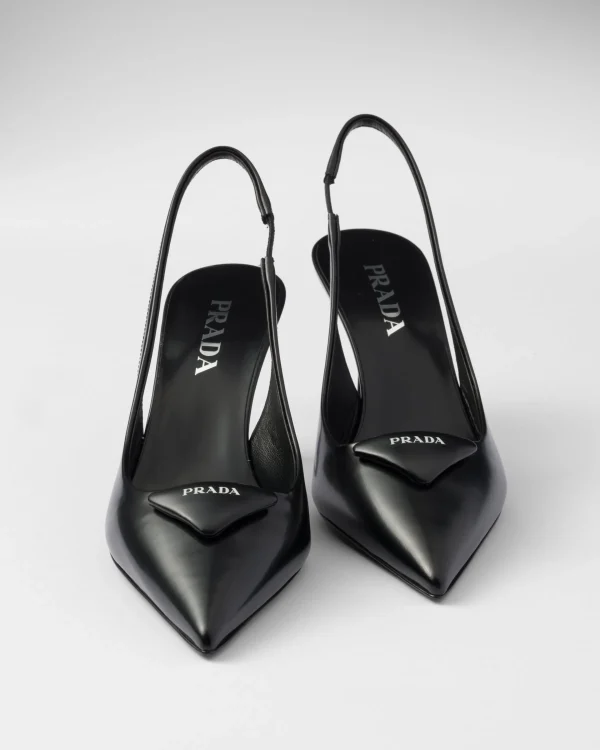 Pumps And Ballerinas*Prada Brushed leather slingback pumps Black