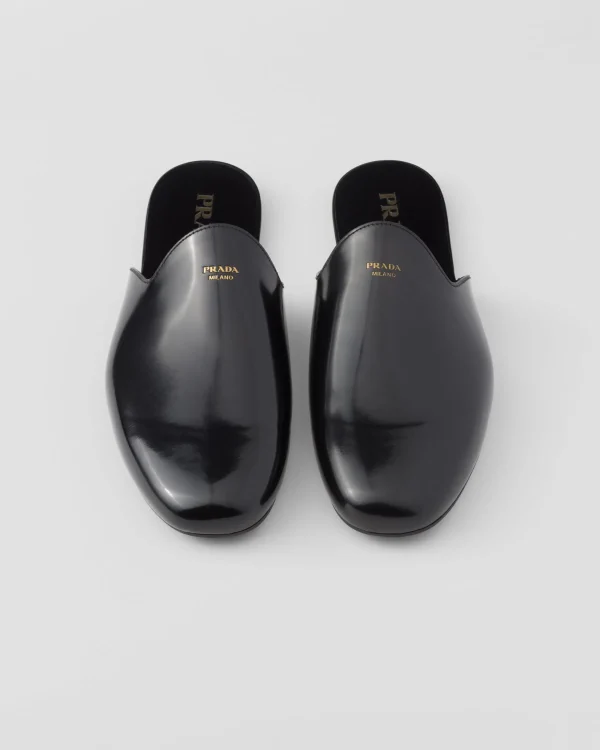 Sandals*Prada Brushed leather slippers Black