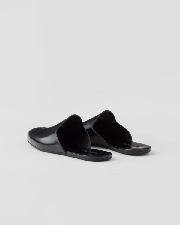 Sandals*Prada Brushed leather slippers Black