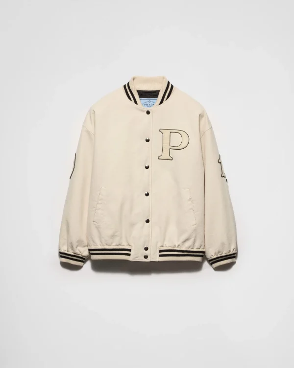 Outerwear*Prada Canvas bomber jacket with patches Ivory