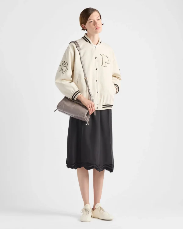 Outerwear*Prada Canvas bomber jacket with patches Ivory