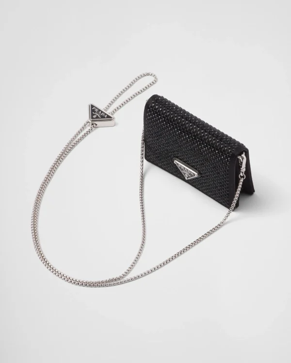 Card Holders*Prada Cardholder with shoulder strap and crystals Black