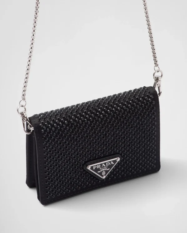 Card Holders*Prada Cardholder with shoulder strap and crystals Black