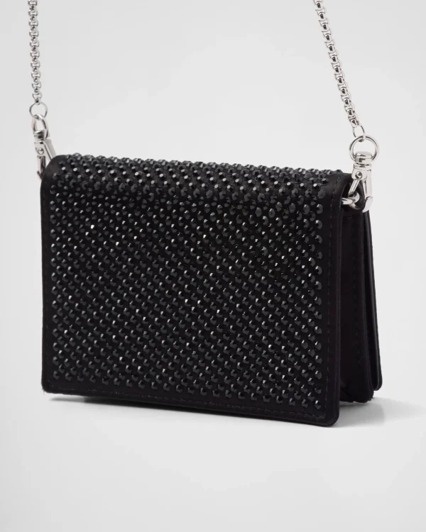 Card Holders*Prada Cardholder with shoulder strap and crystals Black