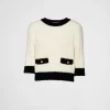 Knitwear*Prada Cashmere and silk crew-neck sweater White/black