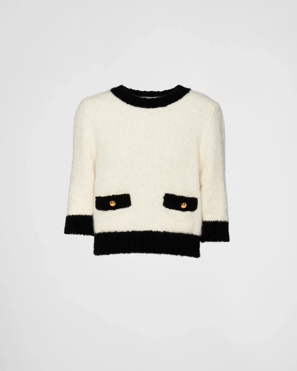 Knitwear*Prada Cashmere and silk crew-neck sweater White/black