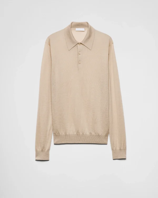 Knitwear*Prada Cashmere and silk polo shirt Albinowhite