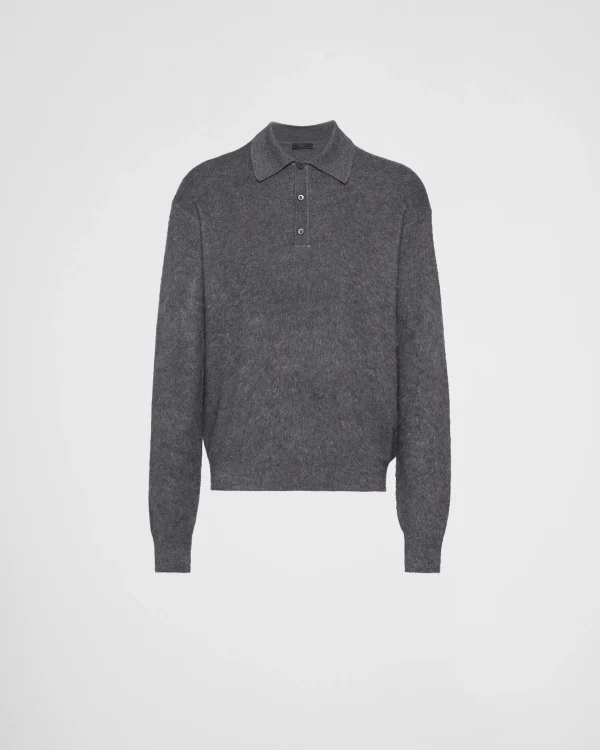 Knitwear*Prada Cashmere and silk polo sweater Grey