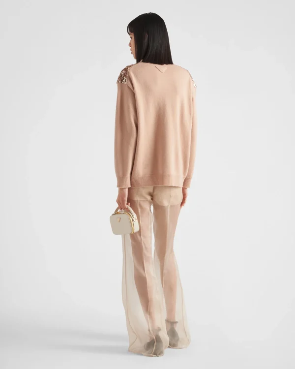 Knitwear*Prada Cashmere and wool cardigan with sequins Nudebeige