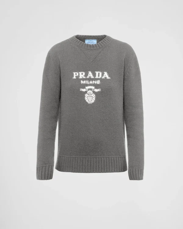 Knitwear*Prada Cashmere and wool logo crew-neck sweater Grey