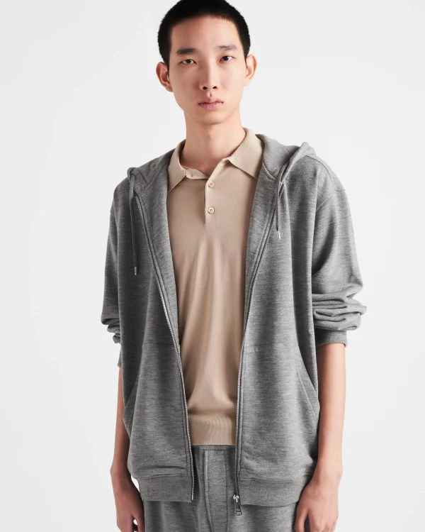 Jogging Suits And Sweatshirts*Prada Cashmere blend cardigan hoodie Grey