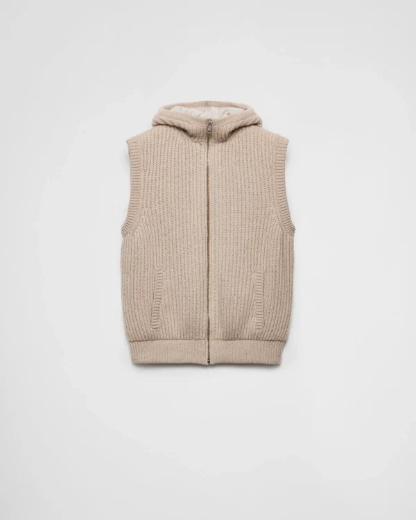 Knitwear*Prada Cashmere hoodie vest Desertbeige